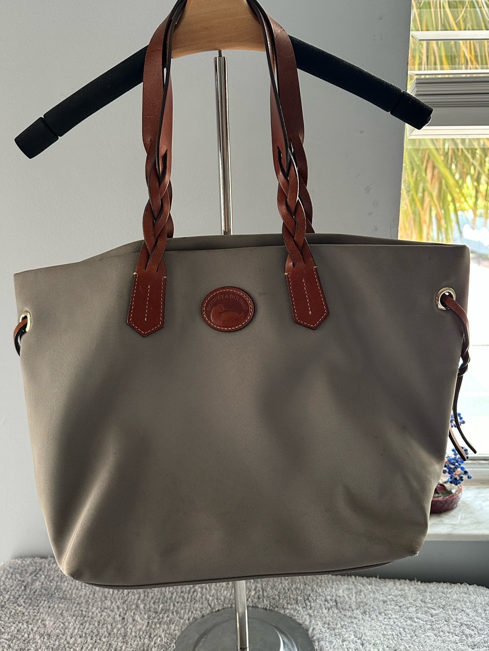 Dooney & Bourke Taupe Tote with Brown Braided Leather Handles